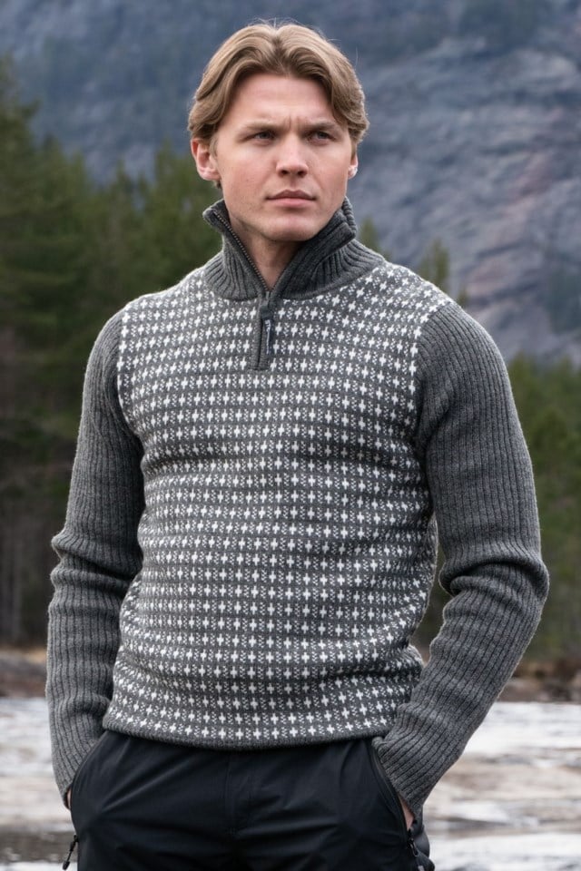 Honningsvåg Half Zip ullgenser Ebony / White - 1